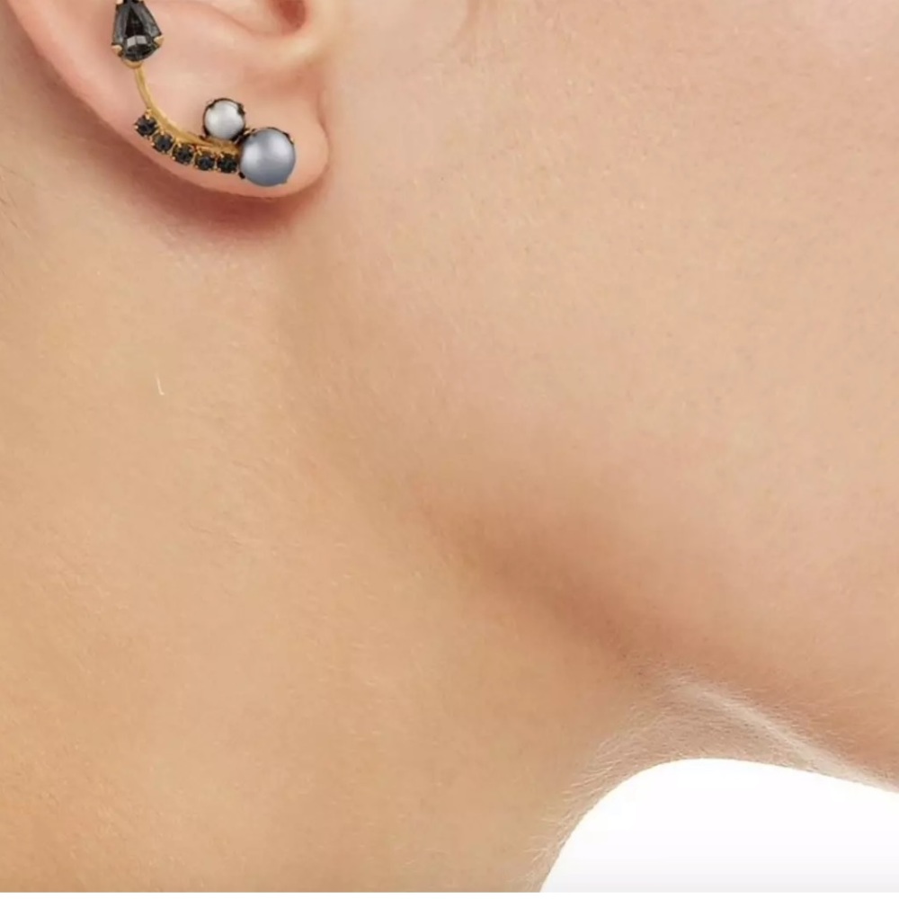 Retro Stud Earrings Dark Pearls Grey Stones